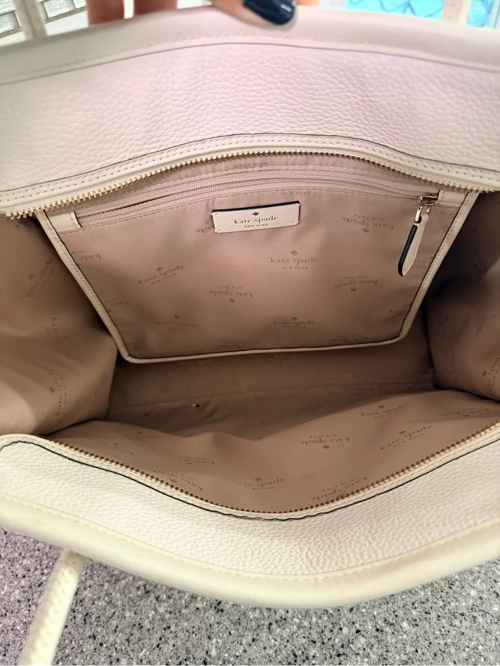 kate spade ivory/cream Leather Logo Tote